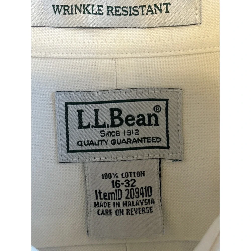 LL Bean Mens White Wrinkle Resistant Cotton Oxford Button Down Shirt 16-32 20941 - Picture 4 of 11